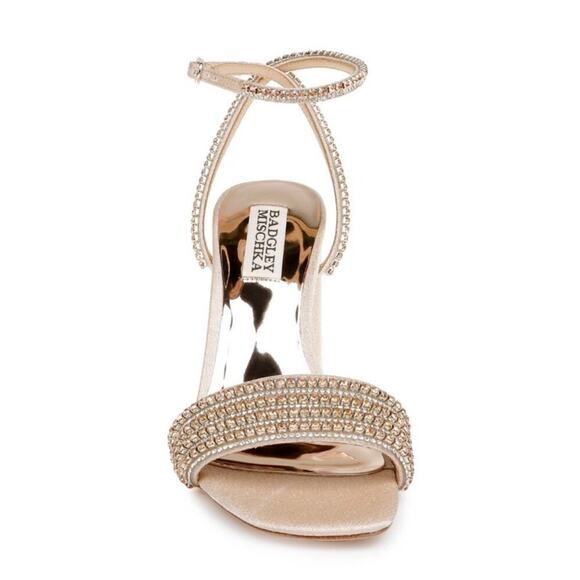 New! Badgley Mishka Becca Strappy Block Heel‎ Rhinestone Bridal Prom Size 7 - Picture 3 of 7